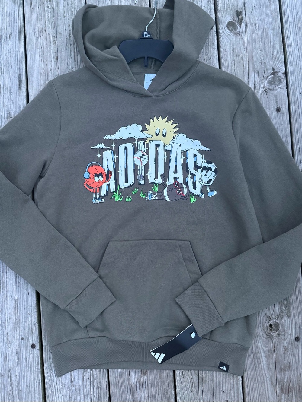adidas Olive Green kids 18/20 graphic hoodie sweatshirt new